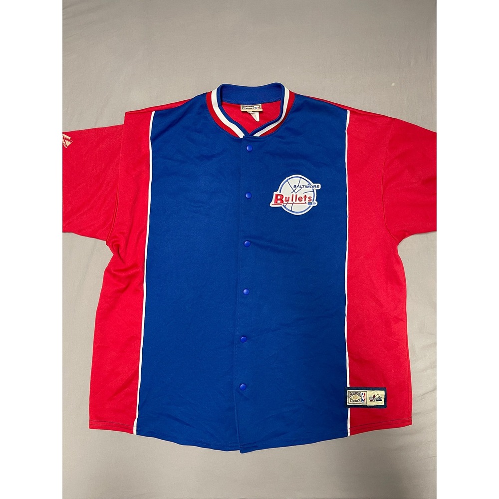 Majestic Baltimore Bullets NBA Hardwood Classics Warm Up Jersey Mens XL Red Blue